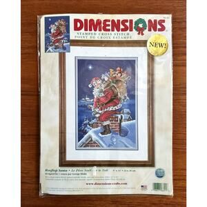 NEW Dimensions Stamped Cross Stitch Kit 8691 Christmas Rooftop Santa Claus